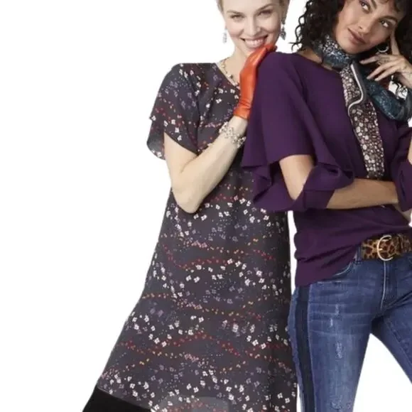 CAbi Floral Print Flutter Sleeve Muse Dress | Style 3828 Gray Size Mediu… - Picture 2 of 4